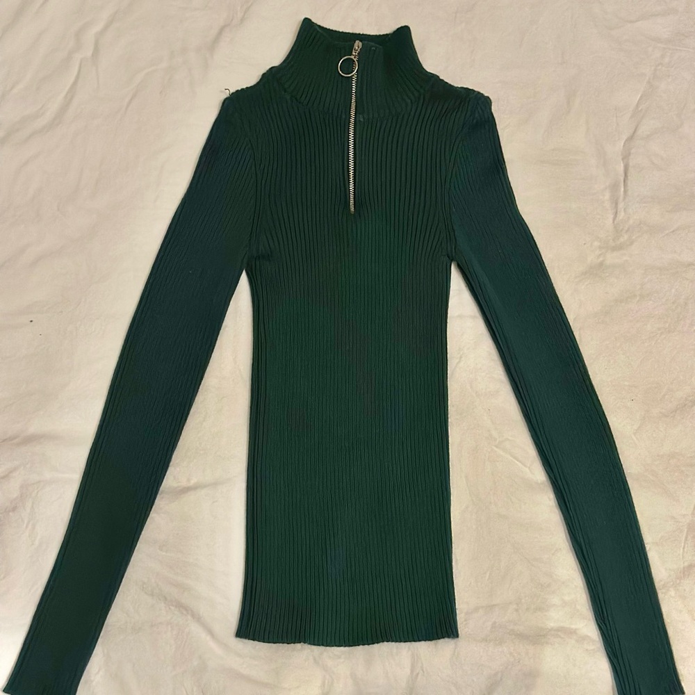 Topshop forrest green ribbed turtle neck